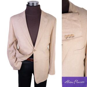Alan Flusser Blazer Jacket Mens Large (46R) Button Sports Coat Linen Blend Beige